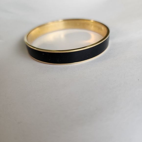 Kate Spade Gold plated Black enamel Bangle Bracelet Elegant Stamped Logo - Picture 7 of 12